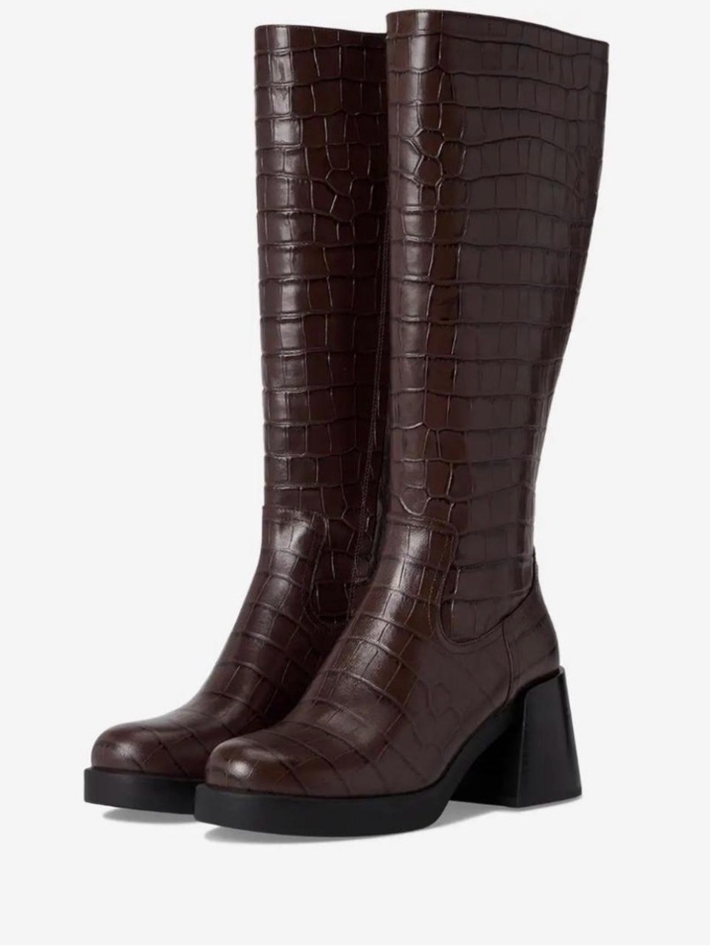 Coach Dark Brown Croc-Embossed Knee Boot with Block Heel